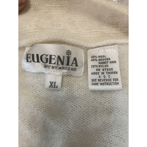 Eugenia by Angenie Winter White Open Cardigan SZ XL 40% Angora Embellished - Picture 8 of 16
